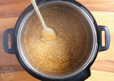 Mixed and cooked steel cut oats in a pressure cooker