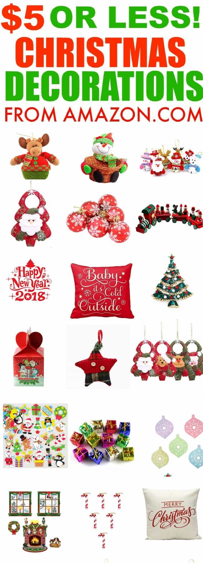 $5 Christmas Decorations from Amazon! Some of them are even less than five dollars! #dollarstorechristmas #amazonchristmas #christmasdecor