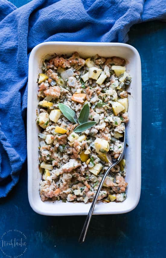 You'll love my easy Paleo Thanksgiving Stuffing recipe, a perfect accompaniment to your Thanksgiving Turkey dinner! #paleo #paleothanksgiving #whole30