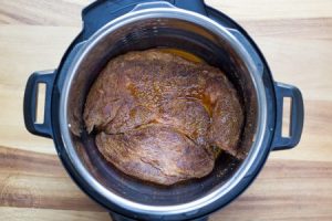 Browned pot roast in a pressure cooker