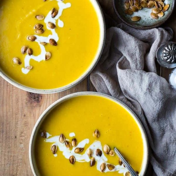 You'll love my pressure cooker pumpkin soup, it's Paleo, Whole30 and has the added benefit or Turmeric, so healthy and delciious! #instantpot #instapot #electricpressurecooker #paleoinstantpot #glutenfreepressurecooker #glutenfreeinstantpot #whole30instantpot #pumpkinrecipe #turmeric