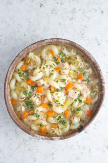 Chicken noodle soup in a bowl