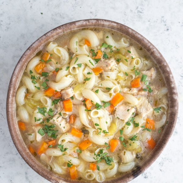 Chicken noodle soup in a bowl