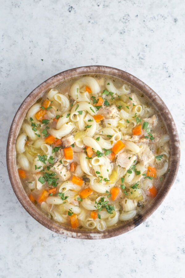 Chicken noodle soup in a bowl