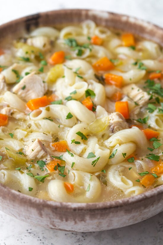 chicken noodle soup in a bowl