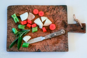 Chopped vegetables on a board