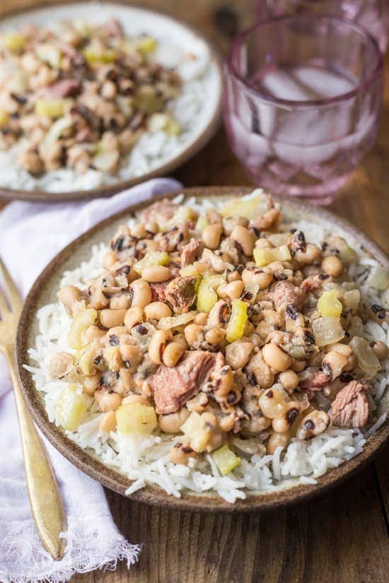 Black eyed peas and rice in a bowl