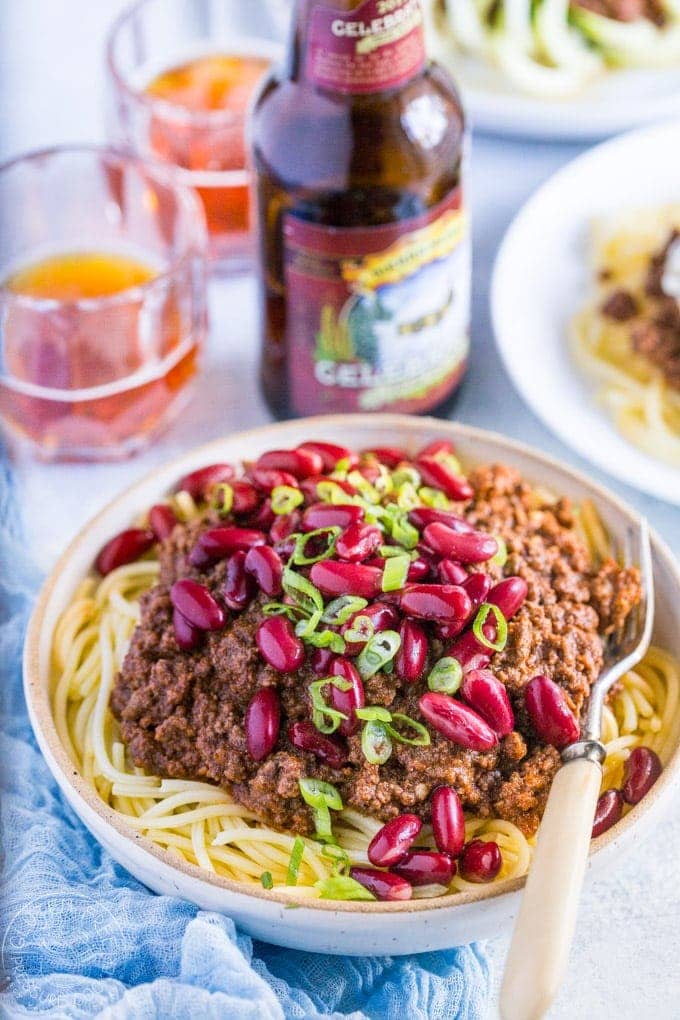 Pressure Cooker Cincinnati Chili is a chili of different kind with an unusual flavor combination that really works! It's a breeze to make this in your Instant Pot or electric pressure cooker | www.noshtastic.com | #cincinattichili #instantpotchili #pressurecookerchili #instantpot #groundbeefchili #instapot #electricpressurecooker #glutenfreepressurecooker #glutenfreeinstantpot #glutenfree 