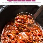 Slow Cooker Chili recipe - easy to make, this Crockpot chili is bursting with flavor and combines Ancho chili powder and fire roasted tomatoes to create an amazing flavor combination! #chilirecipe #crockpotrecipes #slowcookerrecipes #chiliconcarne #beefrecipes #beefchilirecipes #groundbeef #glutenfree #noshtastic