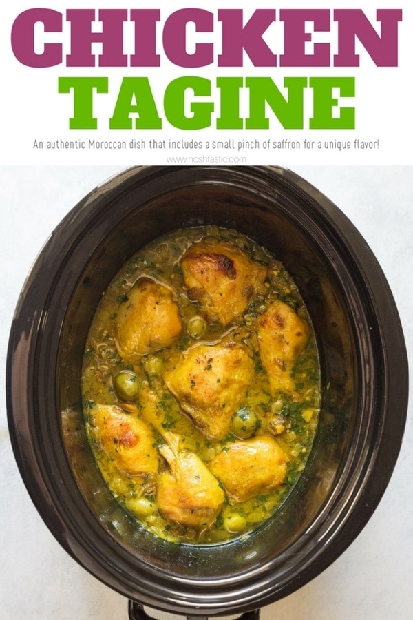 Chicken Tagine Recipe, an authentic Moroccan recipe that you can make at home in your slow cooker, crockpot, or oven bake! www.noshtastic.com | #chickentagine #tagine #slowcookerchicken#glutenfree #noshtastic #glutenfreerecipe #moroccanfood #africanfood #slowcooker #crockpot