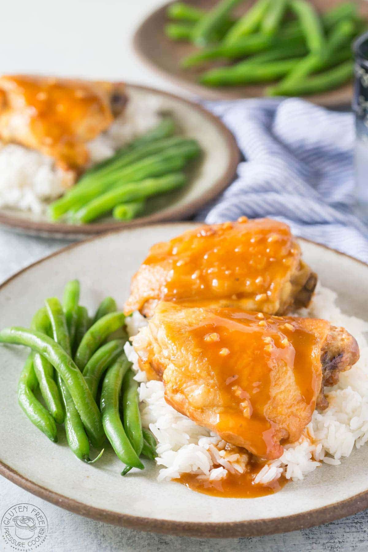 Instant Pot Honey Garlic Chicken. Tender delicious chicken thighs with a rich tasty honey garlic sauce you'll love! Easy Pressure Cooker Chicken Recipe. | www.noshtastic.com | #honeygarlicchicken #instantpothoneygarlicchicken #instantpotchicken #pressurecookerchicken #instantpot #instapot #electricpressurecooker #glutenfreepressurecooker #glutenfreeinstantpot #glutenfree