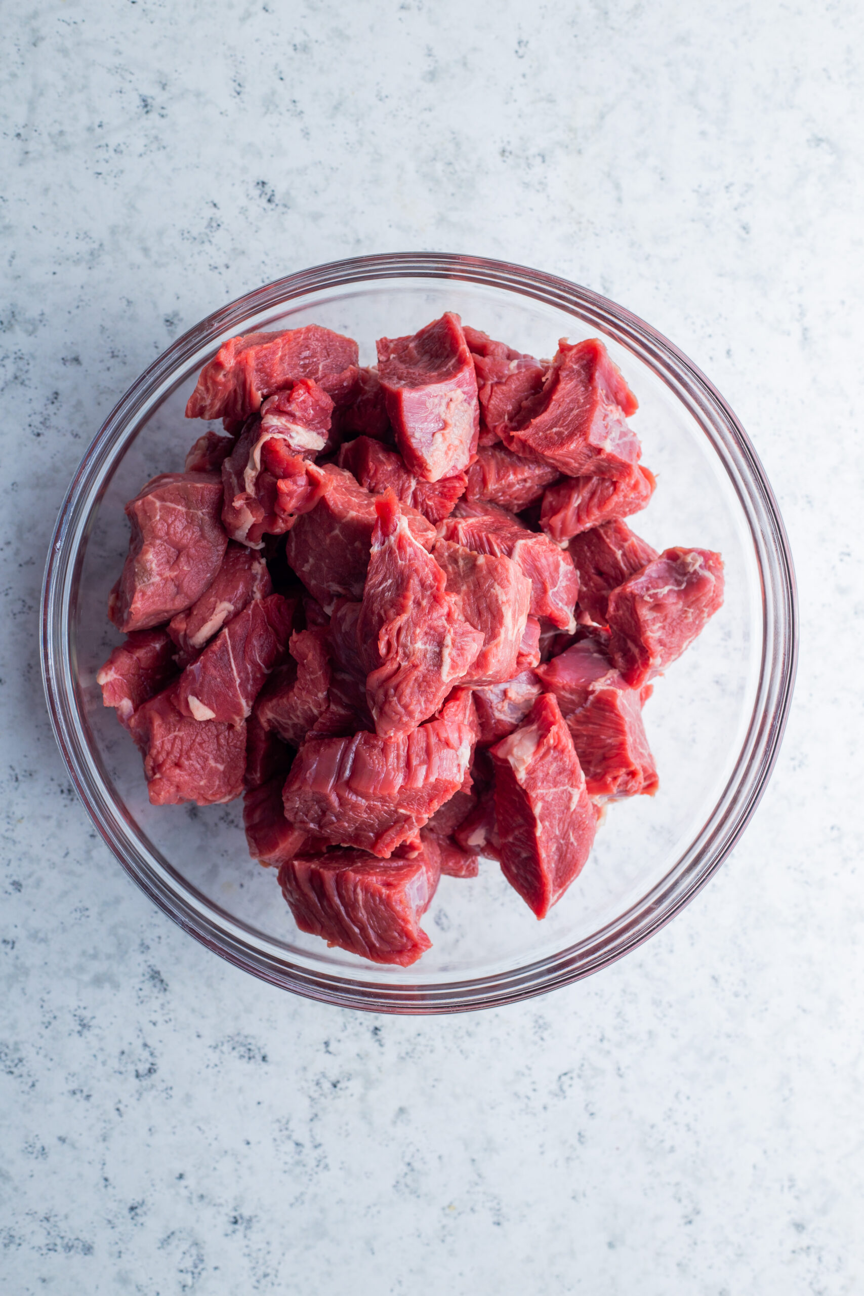 cubed beef in a bowl