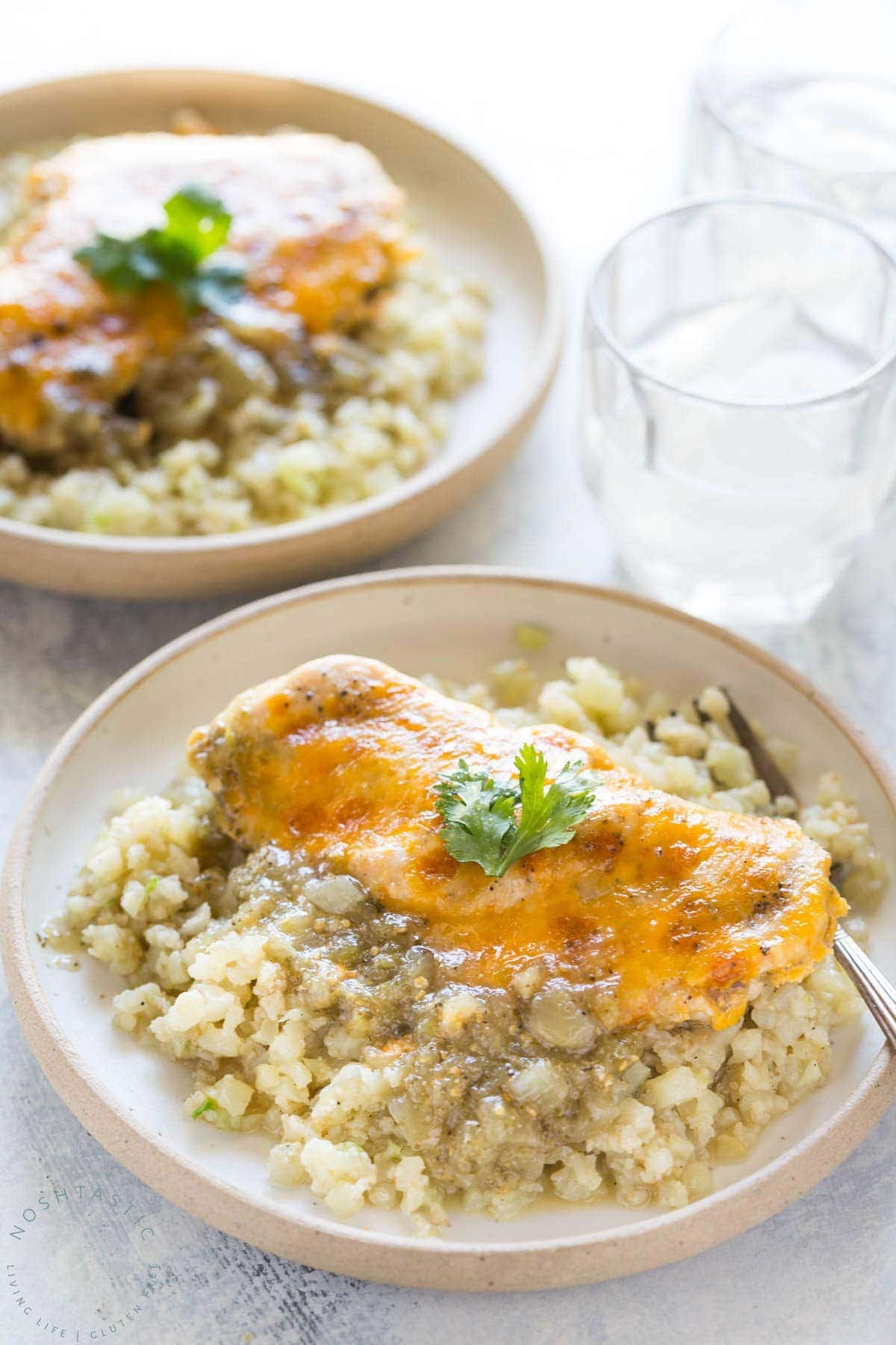 salsa verde chicken with cauliflower rice