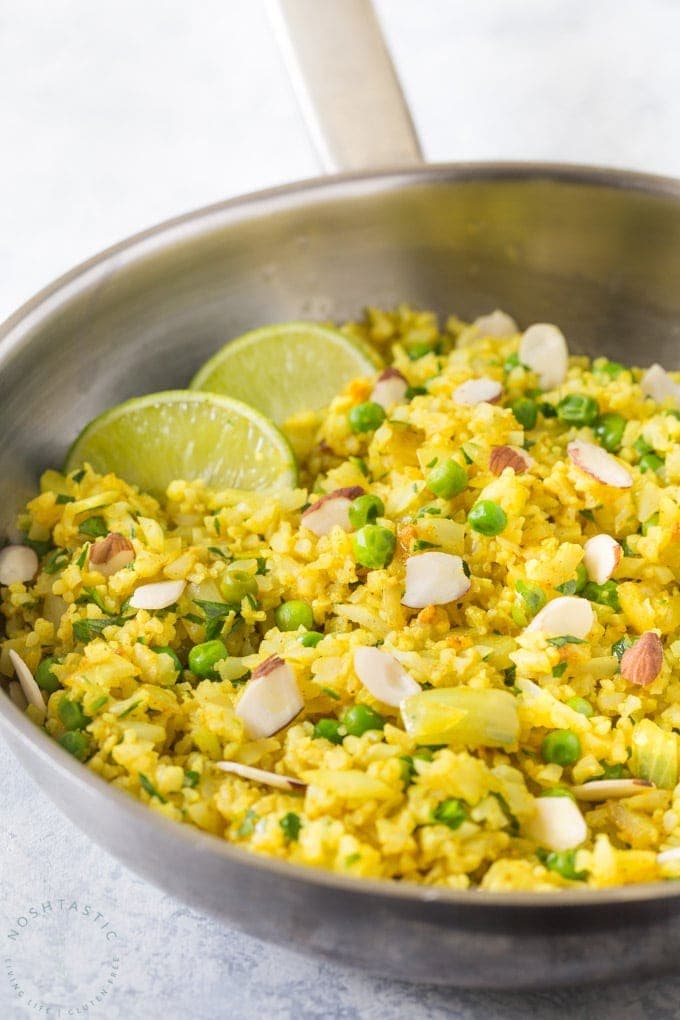 Cauliflower Rice Pilaf Recipe you'll absolutely LOVE!! Serve with grilled chicken, pork, or beef. low carb recipe that is Keto friendly, paleo and whole30 | www.noshtastic.com | #lowcarb #cauliflowerrice #cauliflowerricepilaf #cauliflower #glutenfree #noshtastic #glutenfreerecipe #paleo #w30 #whole30 #keto #lowcarb #lowcarbrecipe