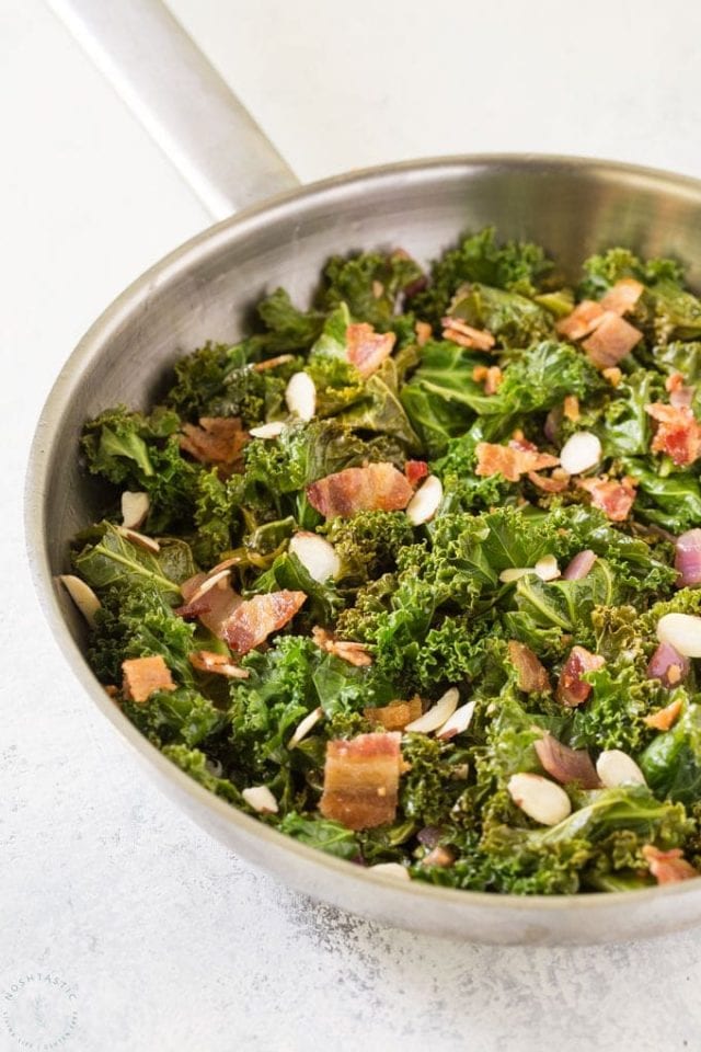 Sautéed Kale with Bacon and Almonds Noshtastic