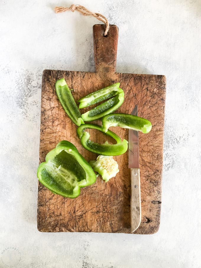 bell peppers on a chopping board