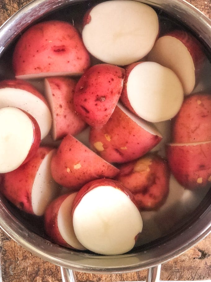 red potatoes in a pan