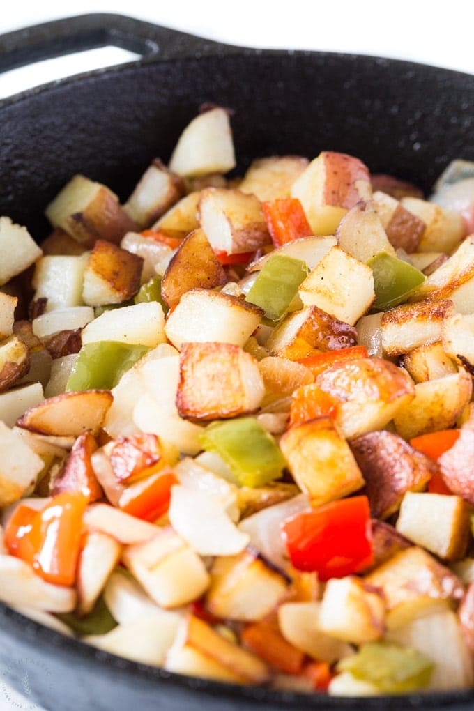 potatoes o brien in a skillet