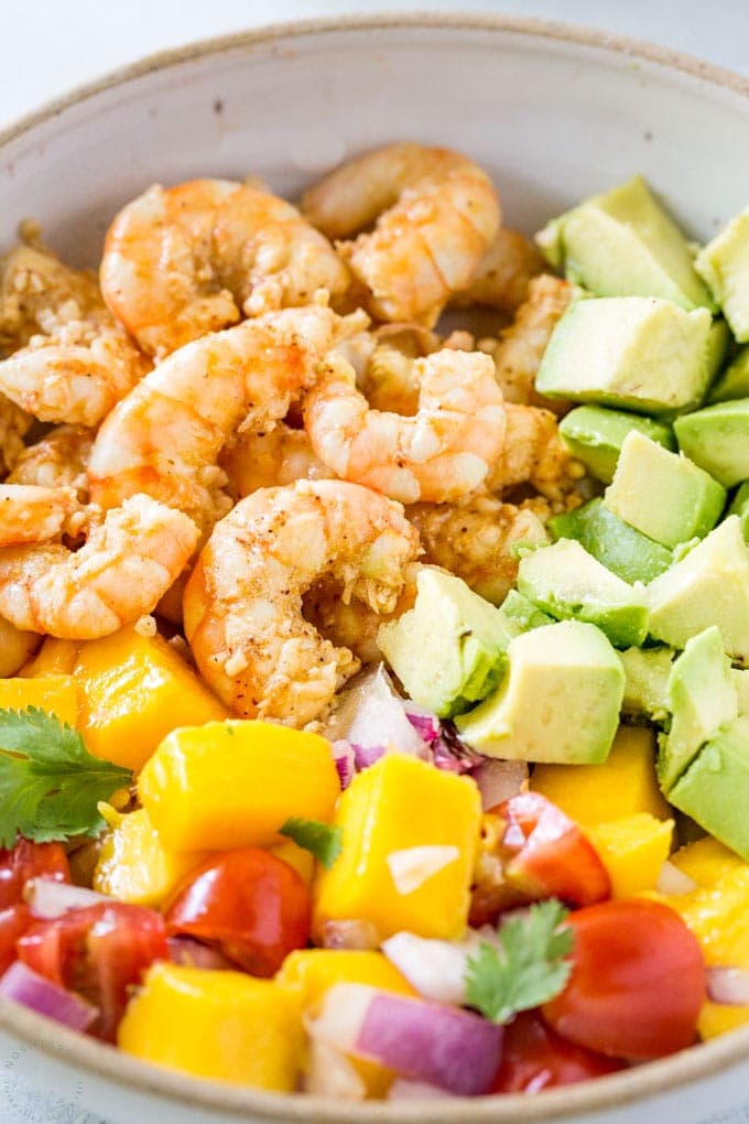 Shrimp taco bowls with mango