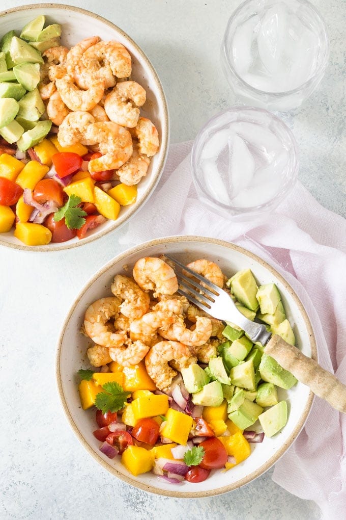 Shrimp taco bowls with avocado