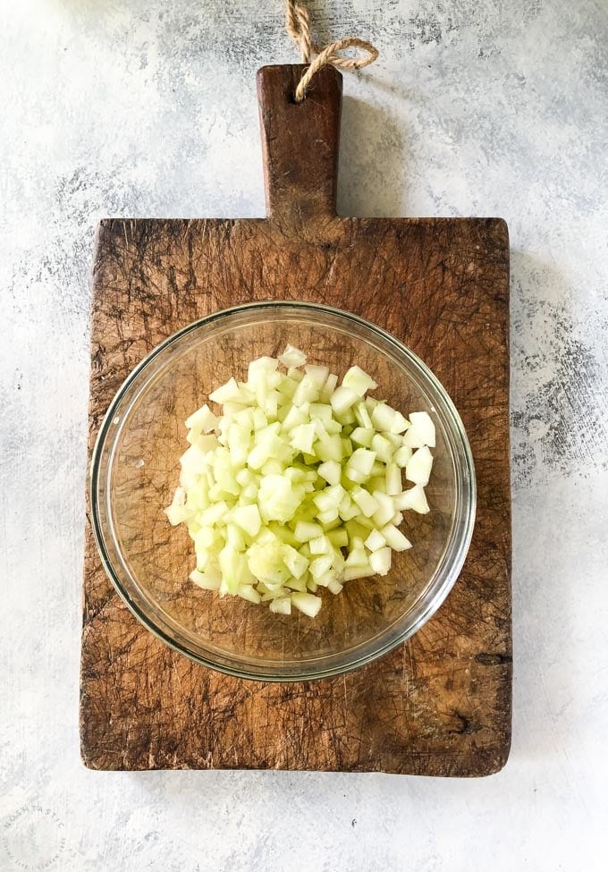 chopped cucumber in a bowl