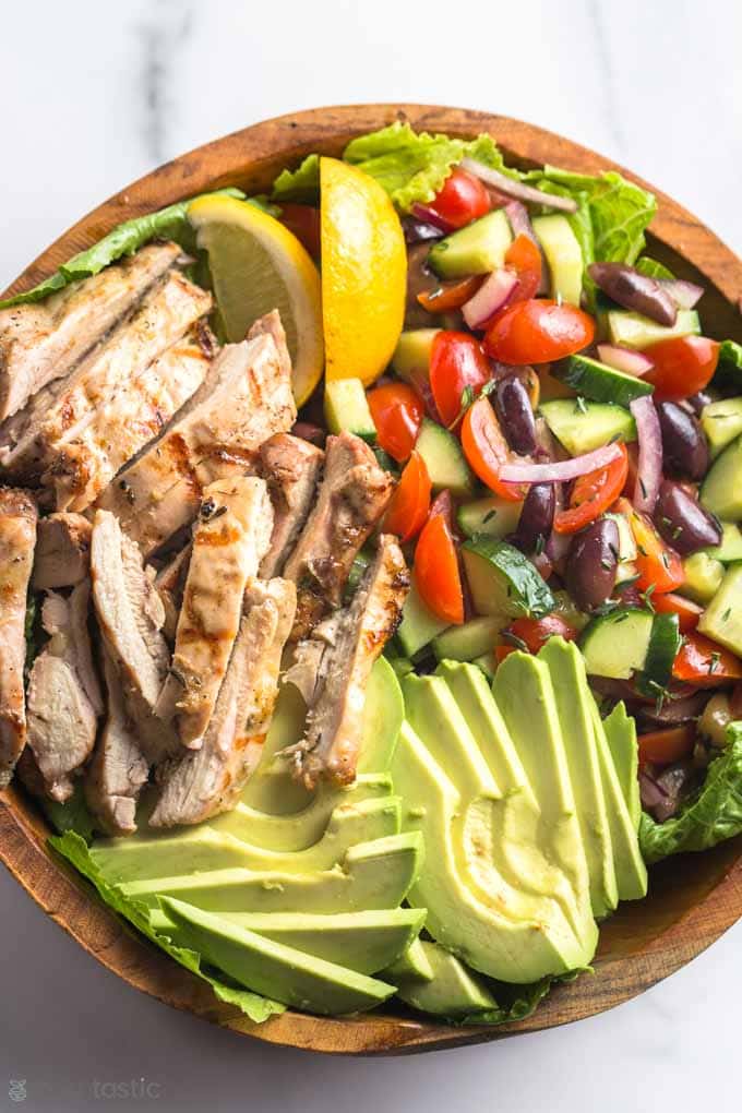 close up of chicken salad in a bowl