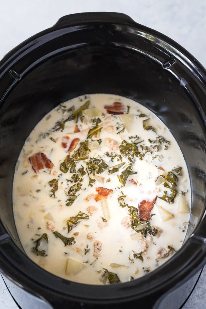 Slow cooker with Zuppa Toscana