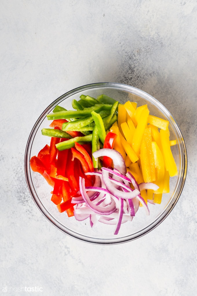 sliced bell peppers in a bowl