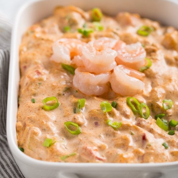 Hot Shrimp Dip in a serving dish