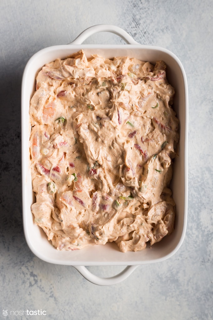 Hot Shrimp Dip in an oven proof dish 