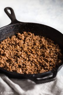 Taco meat cooked in cast iron skillet
