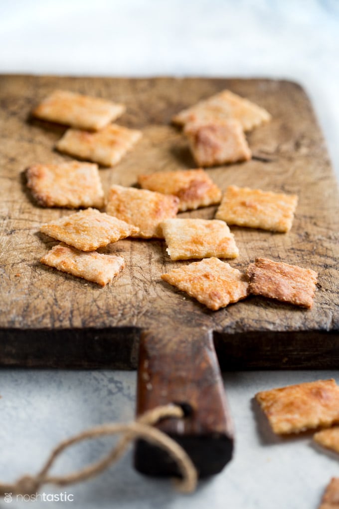 keto crackers on a cutting board