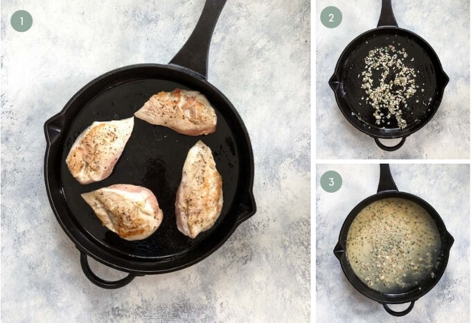 Step by step guide showing how to make Lemon Rosemary Chicken in a skillet