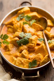 Butter Chicken in a large dish on table