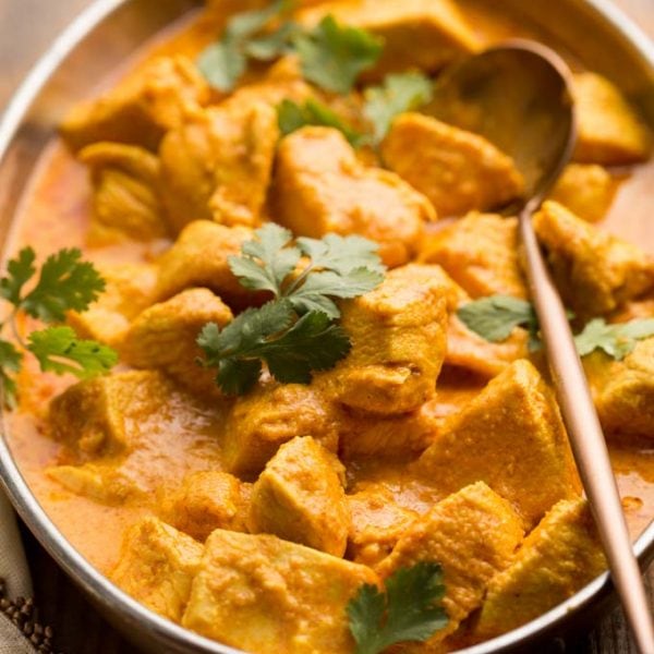 Butter Chicken in a large dish on table