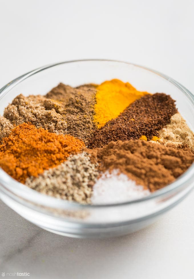 Ras El Hanout spices in a small bowl