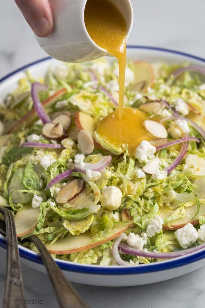 Shaved brussels sprouts salad with a honey mustard dressing