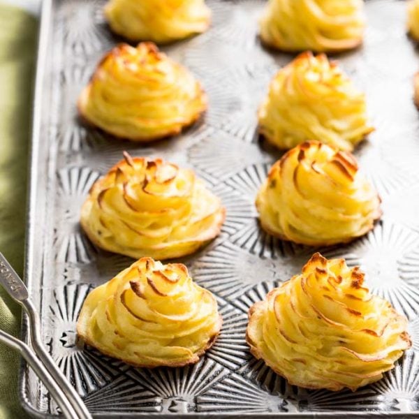 Duchess Potatoes on a baking sheet