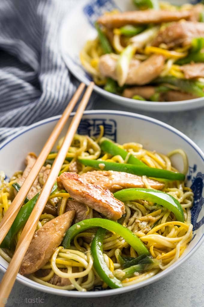 Low Carb Chicken Lo Mein Recipe in bowls with chopsticks