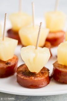 Sausage pineapple bites on a plate