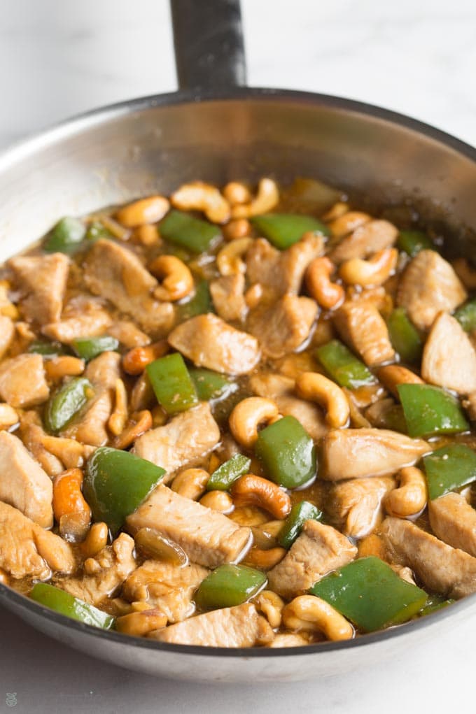 low carb cashew chicken in a pan