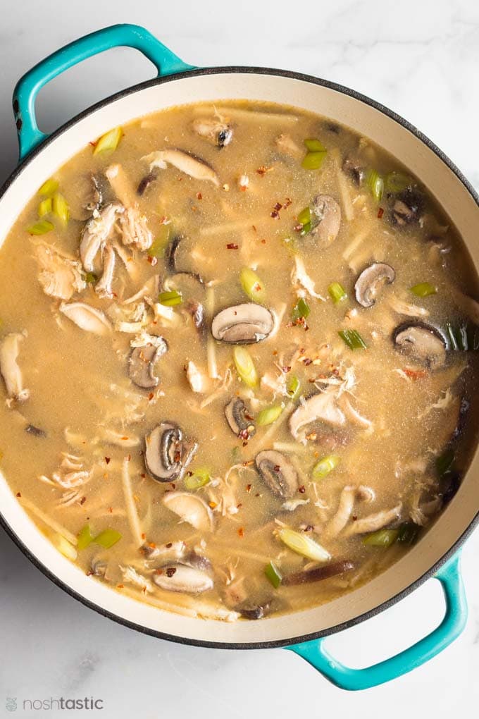 Low Carb hot and sour soup in a large pan