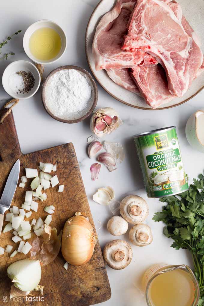 ingredients on a table for making Instant Pot Pork Chops