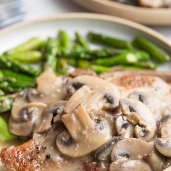pork chops with mushrooms in a sauce