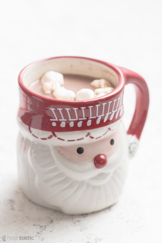 Hot Chocolate with marshmallows in a Santa Mug