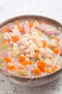 Bowl of instant pot ham and bean soup