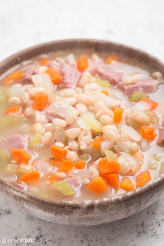 Bowl of instant pot ham and bean soup