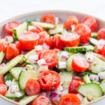 cucumber tomato salad in bowl