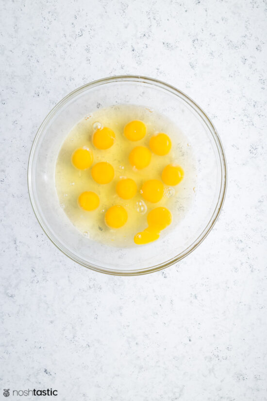 12 eggs in a glass bowl