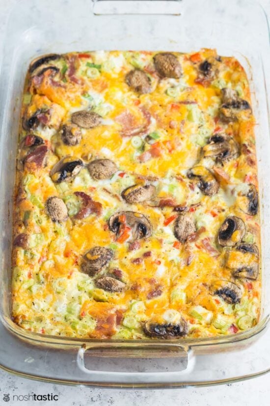 breakfast casserole in glass baking pan